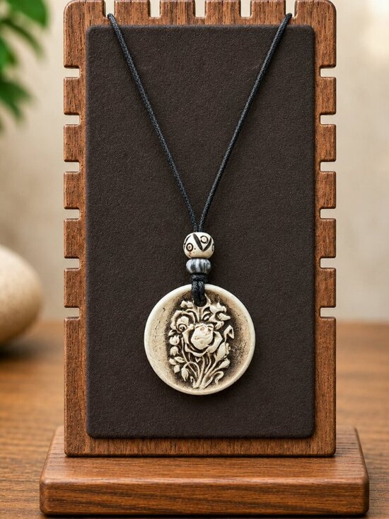 Artisan Jewelry - Vintage Rose Ceramic Pendant | Handmade